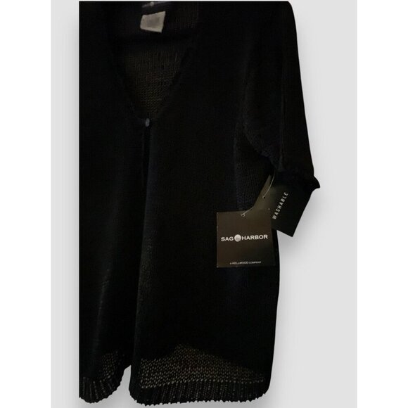 Vtg Sag Harbor Woman’s Cardigan Sz Lg Black Knit 1-Button Closure SS NWT - Picture 4 of 8